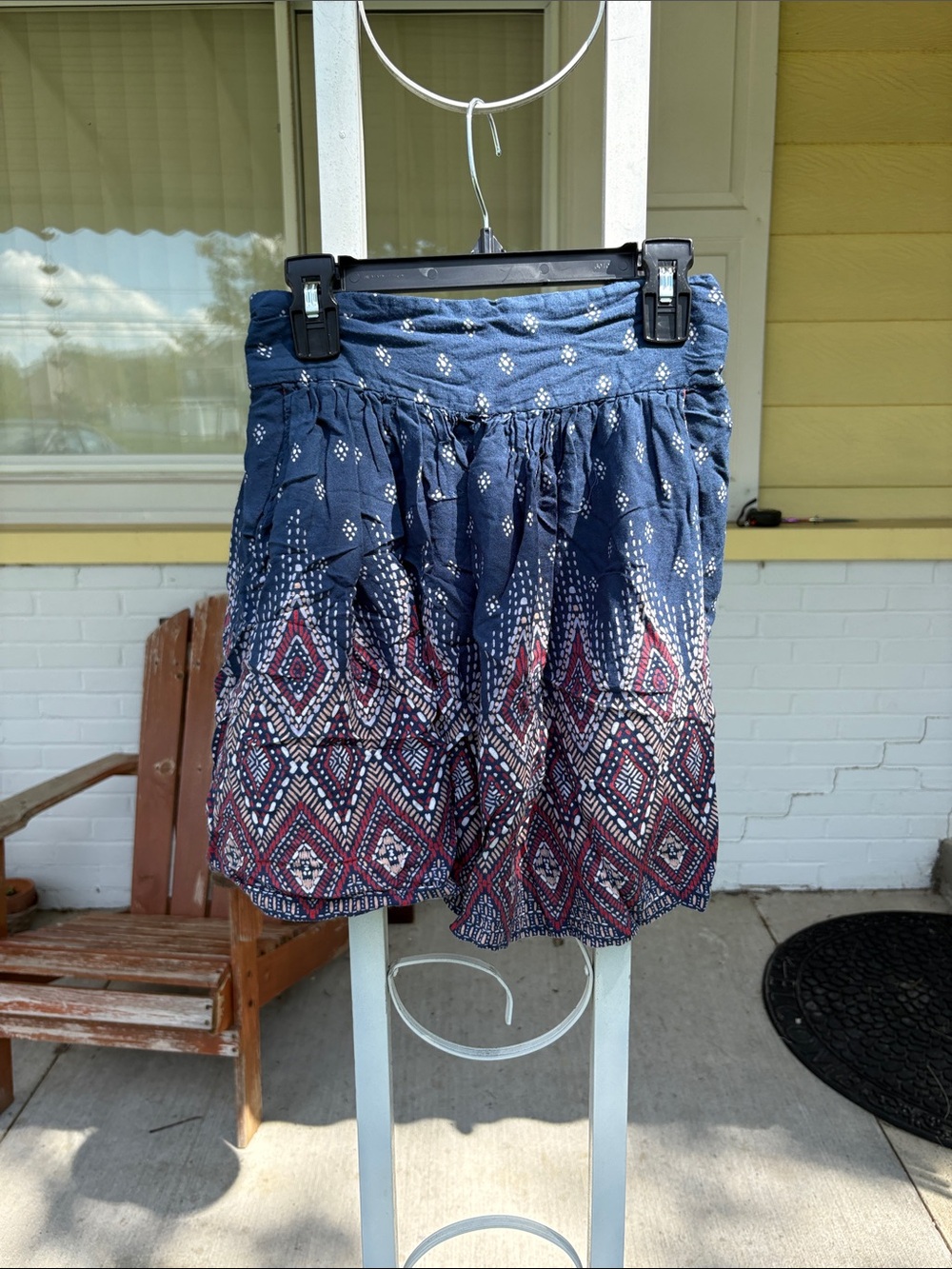 Japna Navy Blue Printed Circle Skirt with Burgundy and White Accents